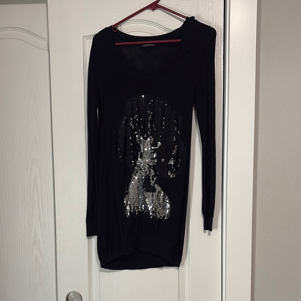 Black Sweater with Silver Sequin Design